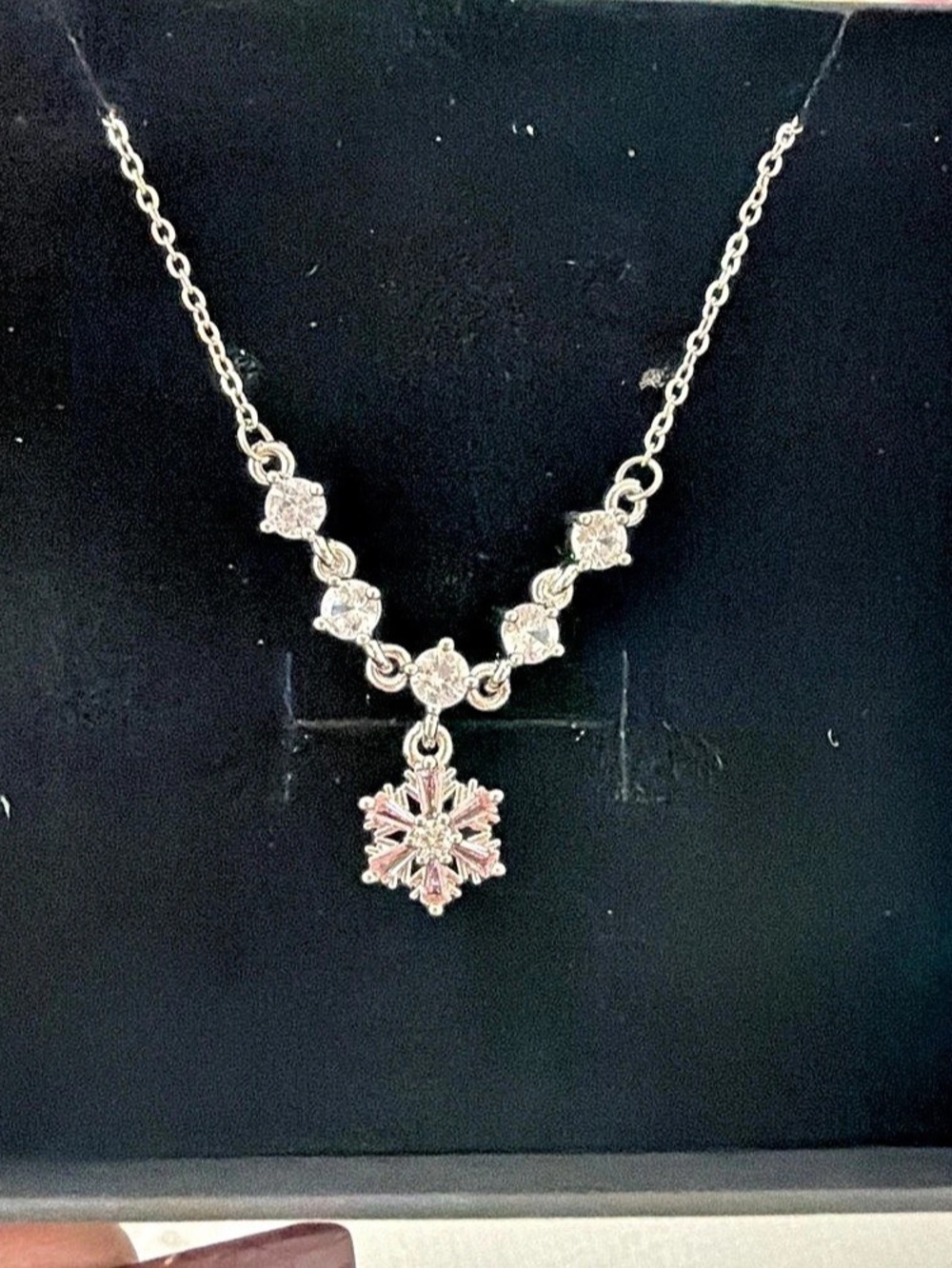 Snowflake Pendant Necklace in Silver & Pink Like New
